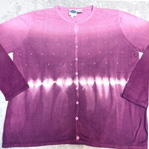 DG2 by Diane Gilman Ombre Beaded Button Front Cardigan Sweater Women's M